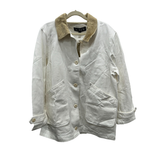 NWT J.Crew Womens Barn Chore Jacket Canvas Button-Up Patch Pocket Ivory Size M - Picture 1 of 9